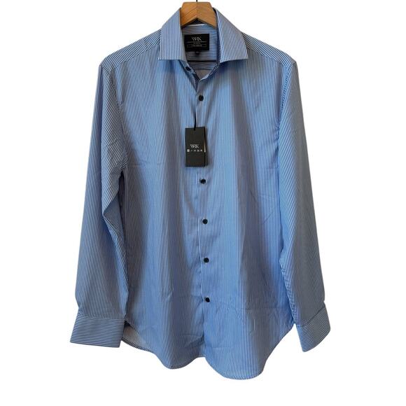 NEW WRK Men’s 4 Way Stretch Shirt Sz M 15.5 Blue Grid Stretch Quick Dry Comfort - Picture 1 of 10